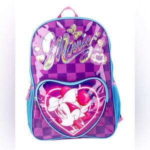 Disney Minnie Mouse Girls' 17" Heart Light Up Backpack, Purple